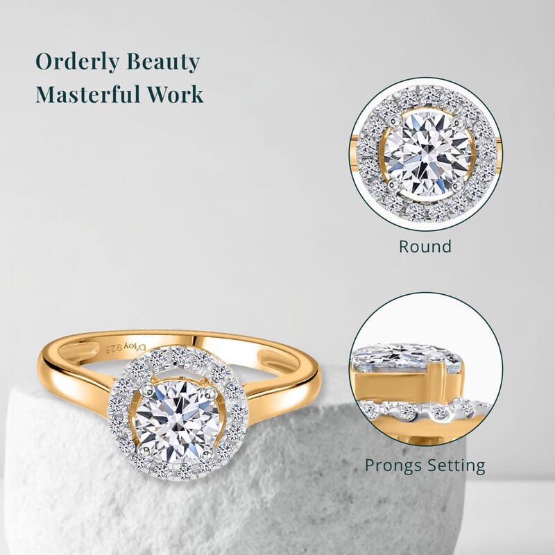 Luxuriant Lab Grown Diamond G-H SI 1.00 ctw Halo Ring in Vermeil Yellow Gold Over Sterling Silver (Size 10.0)