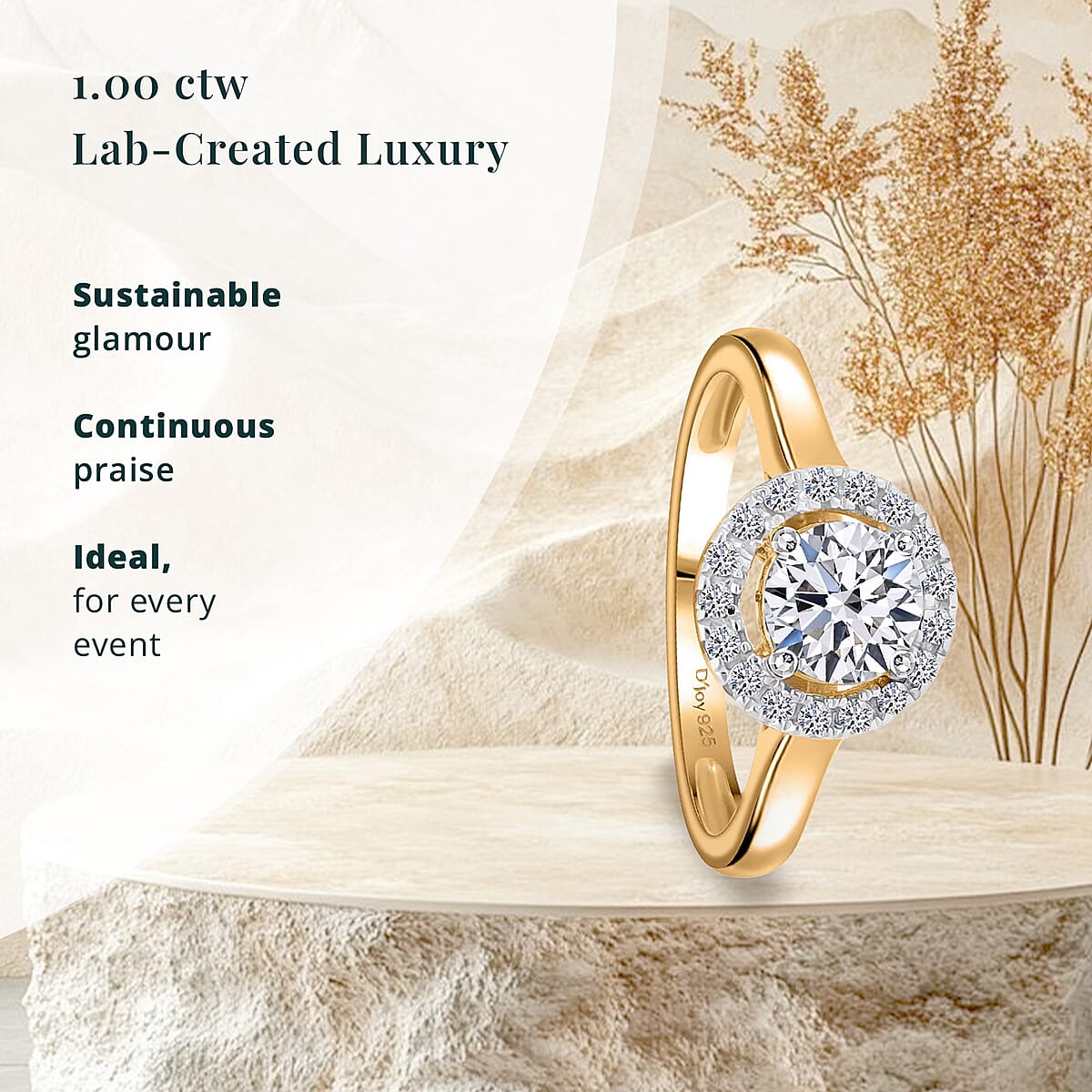 Luxuriant Lab Grown Diamond G-H SI 1.00 ctw Halo Ring in Vermeil Yellow Gold Over Sterling Silver (Size 6.0) image number 2