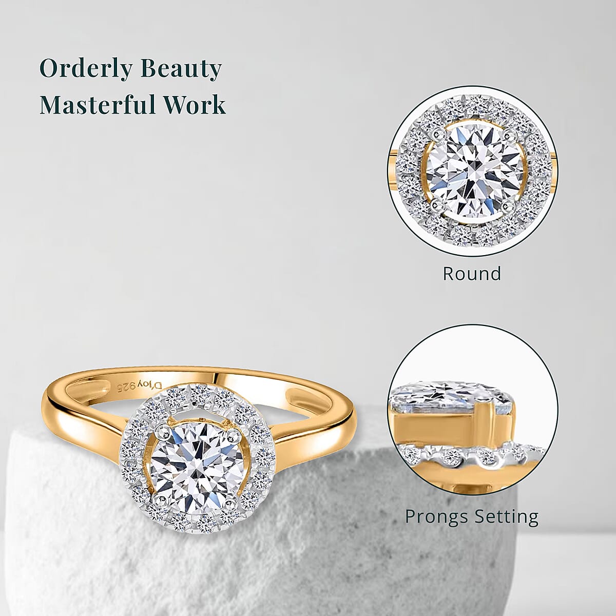 Luxuriant Lab Grown Diamond G-H SI 1.00 ctw Halo Ring in Vermeil Yellow Gold Over Sterling Silver (Size 6.0) image number 5