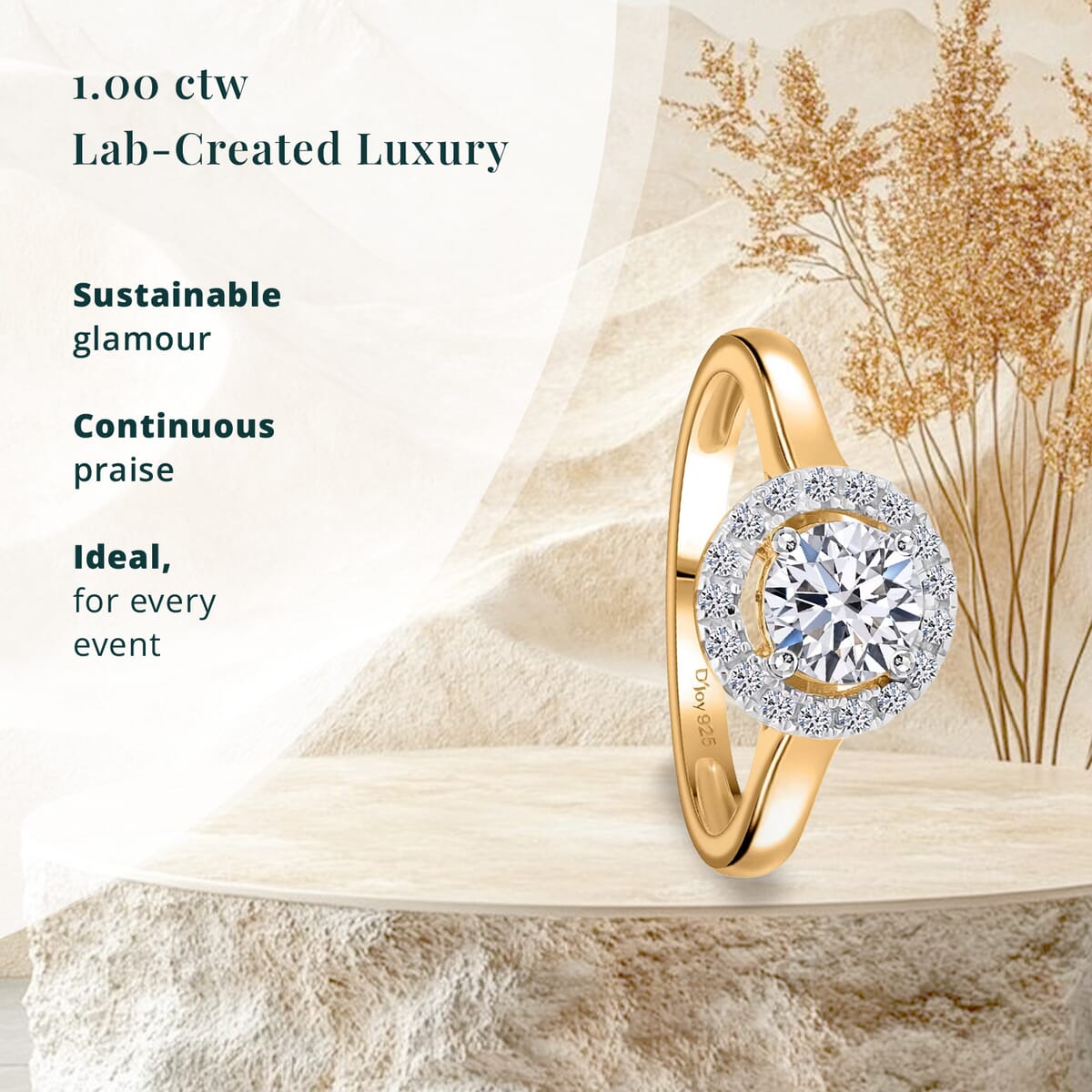 Luxuriant Lab Grown Diamond G-H SI 1.00 ctw Halo Ring in Vermeil Yellow Gold Over Sterling Silver (Size 7.0) image number 2