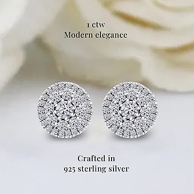 Luxuriant Lab Grown Diamond 1.00 ctw Earrings in Platinum Over Sterling Silver 