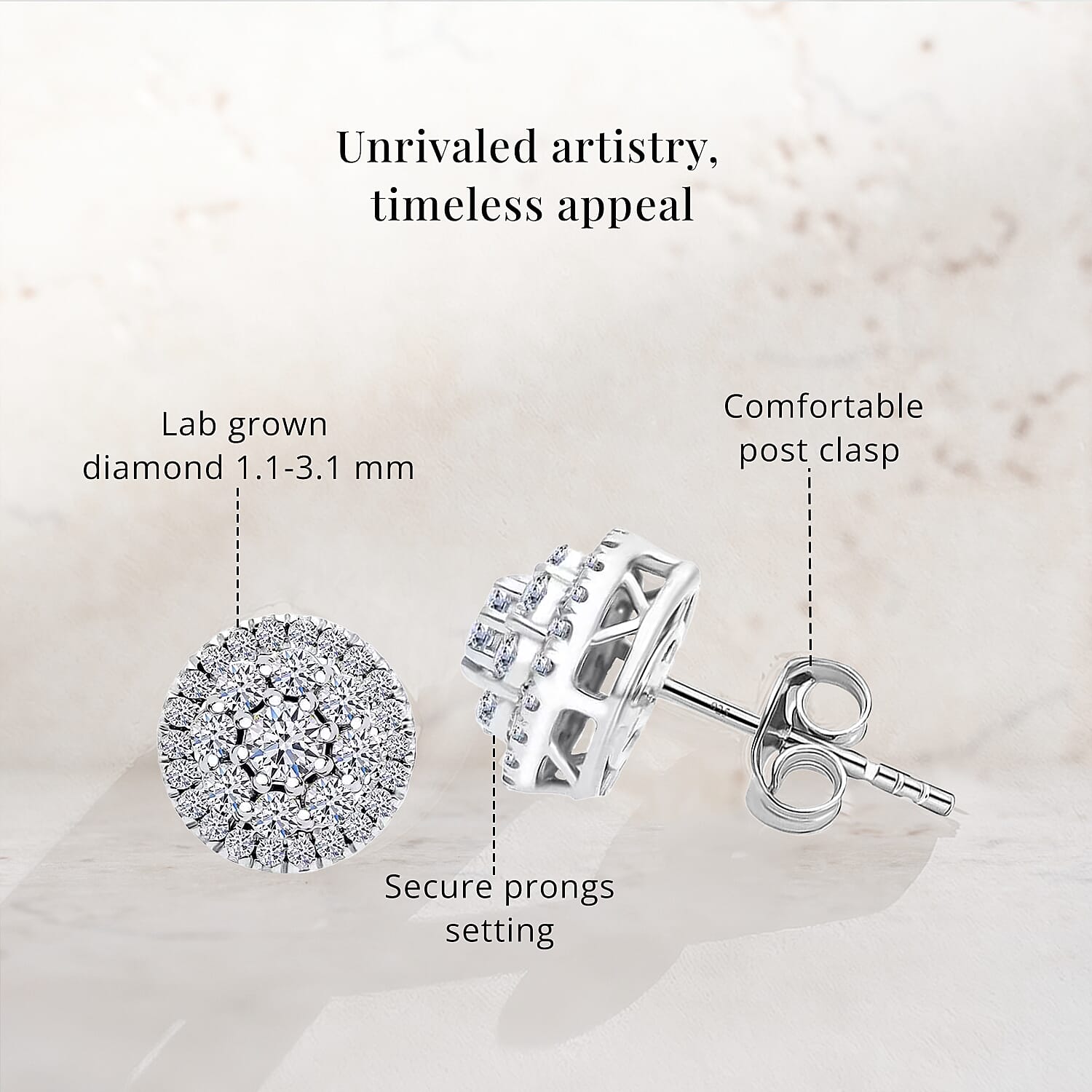 Luxuriant Lab Grown Diamond 1.00 ctw Earrings in Platinum Over Sterling Silver 