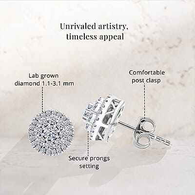 Luxuriant Lab Grown Diamond 1.00 ctw Earrings in Platinum Over Sterling Silver 