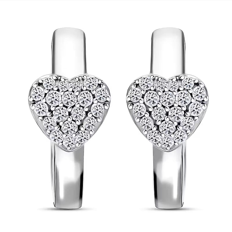 Luxuriant Lab Grown Diamond G-H SI 0.33 ctw Heart Hoop Earrings in Platinum Over Sterling Silver