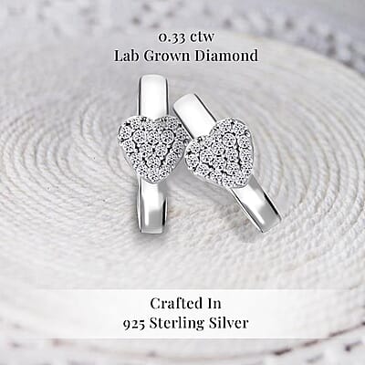 Luxuriant Lab Grown Diamond G-H SI 0.33 ctw Heart Hoop Earrings in Platinum Over Sterling Silver