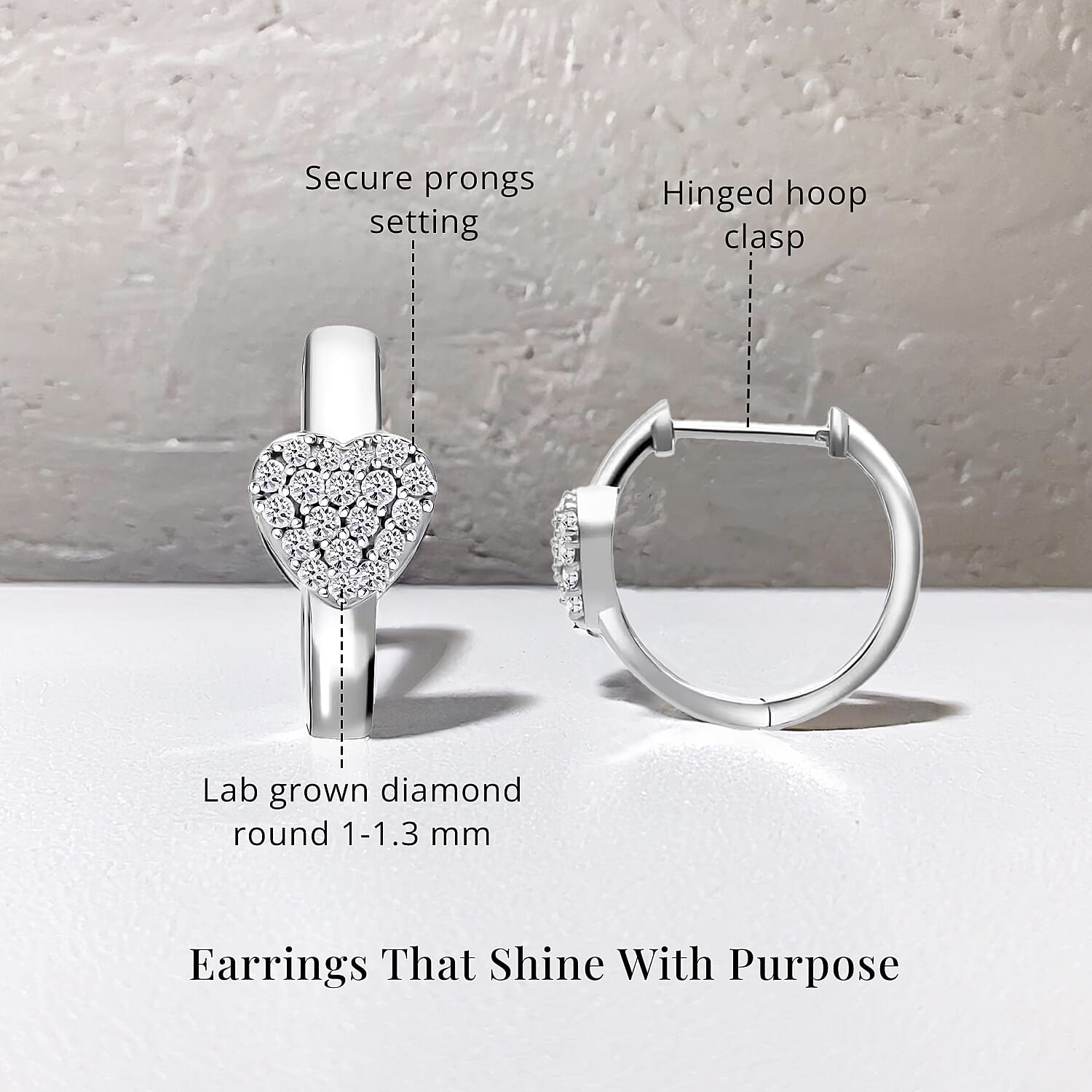 Luxuriant Lab Grown Diamond G-H SI 0.33 ctw Heart Hoop Earrings in Platinum Over Sterling Silver