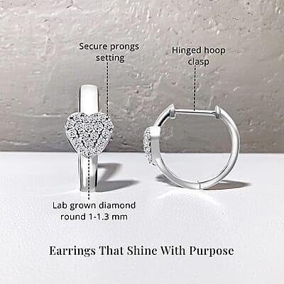 Luxuriant Lab Grown Diamond G-H SI 0.33 ctw Heart Hoop Earrings in Platinum Over Sterling Silver