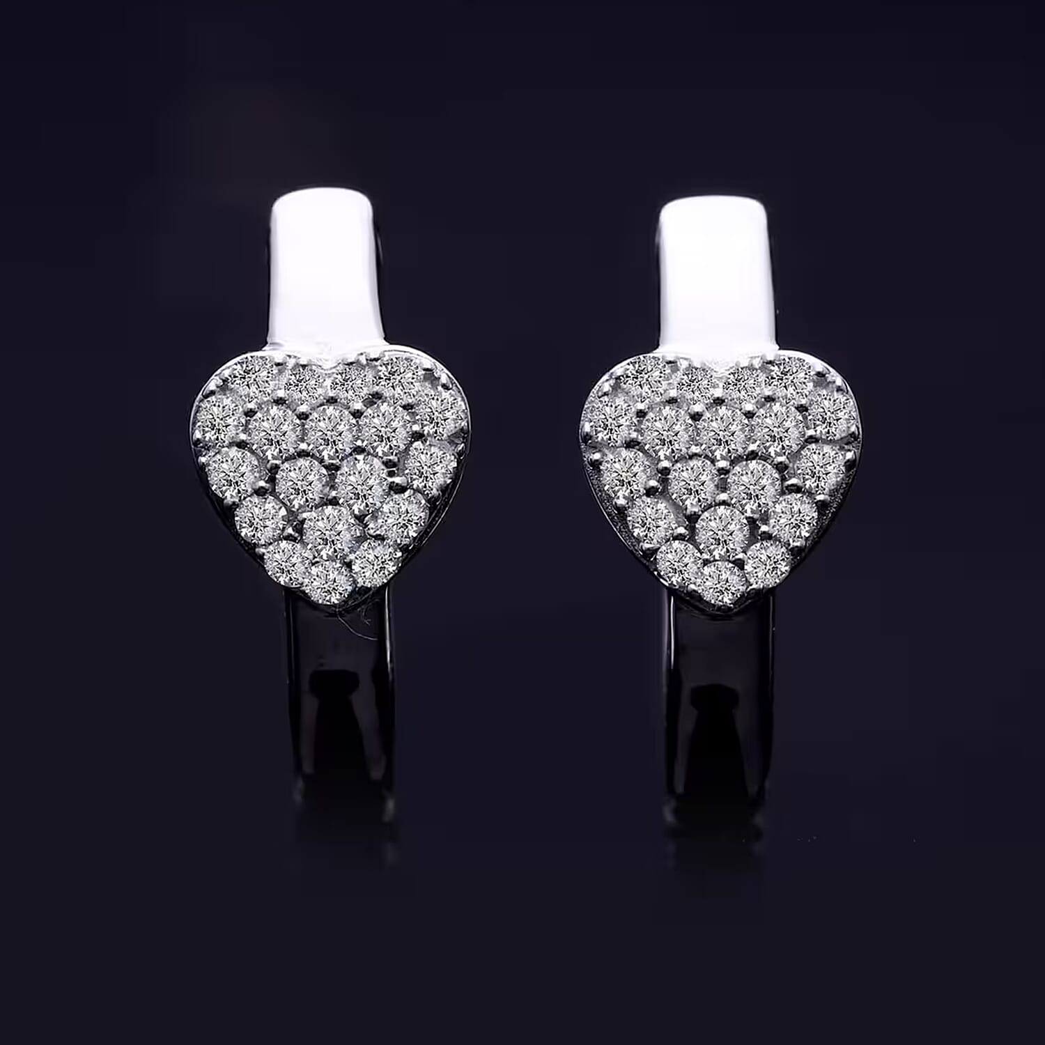 Luxuriant Lab Grown Diamond G-H SI 0.33 ctw Heart Hoop Earrings in Platinum Over Sterling Silver