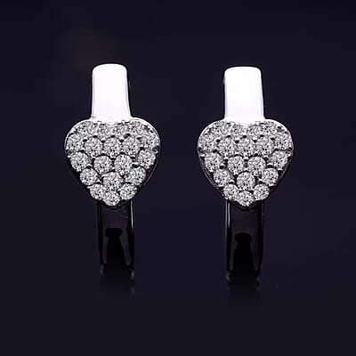 Luxuriant Lab Grown Diamond G-H SI 0.33 ctw Heart Hoop Earrings in Platinum Over Sterling Silver