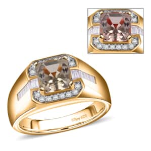 AAA Turkizite and Moissanite 2.80 ctw Men's Ring in 18K Vermeil Yellow Gold Over Sterling Silver (Size 10.0)