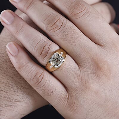 AAA Turkizite and Moissanite 2.80 ctw Men's Ring in 18K Vermeil Yellow Gold Over Sterling Silver (Size 10.0)