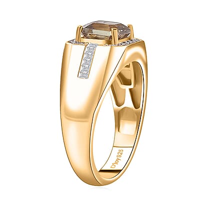 AAA Turkizite and Moissanite 2.80 ctw Men's Ring in 18K Vermeil Yellow Gold Over Sterling Silver (Size 10.0)