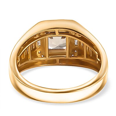 AAA Turkizite and Moissanite 2.80 ctw Men's Ring in 18K Vermeil Yellow Gold Over Sterling Silver (Size 10.0)