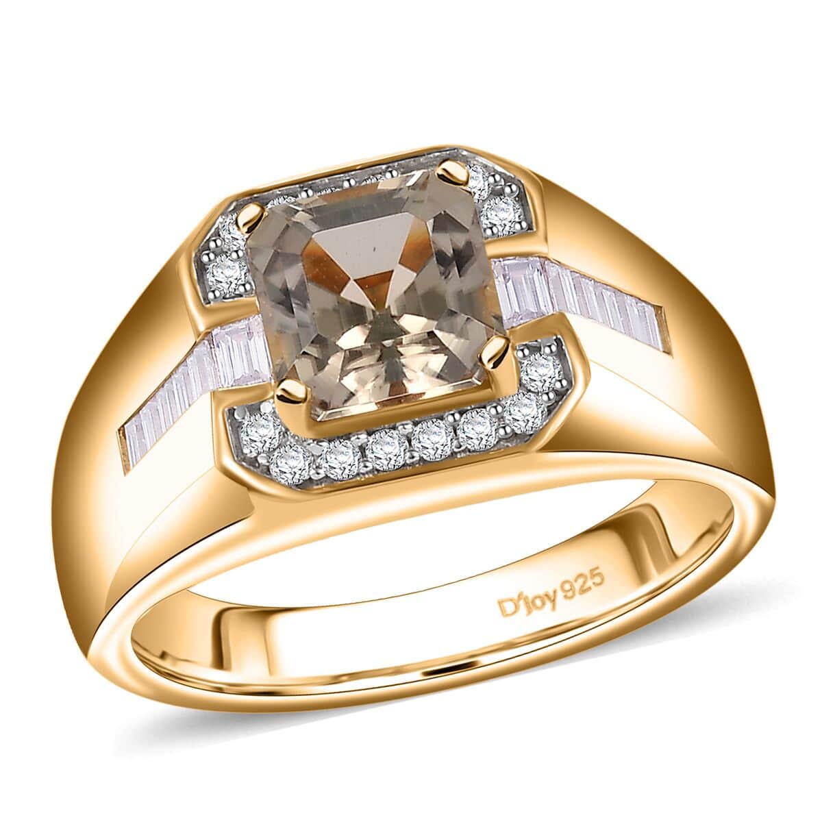 Doorbuster AAA Turkizite and Moissanite 2.80 ctw Men's Ring in 18K Vermeil Yellow Gold Over Sterling Silver (Size 11.0) image number 0