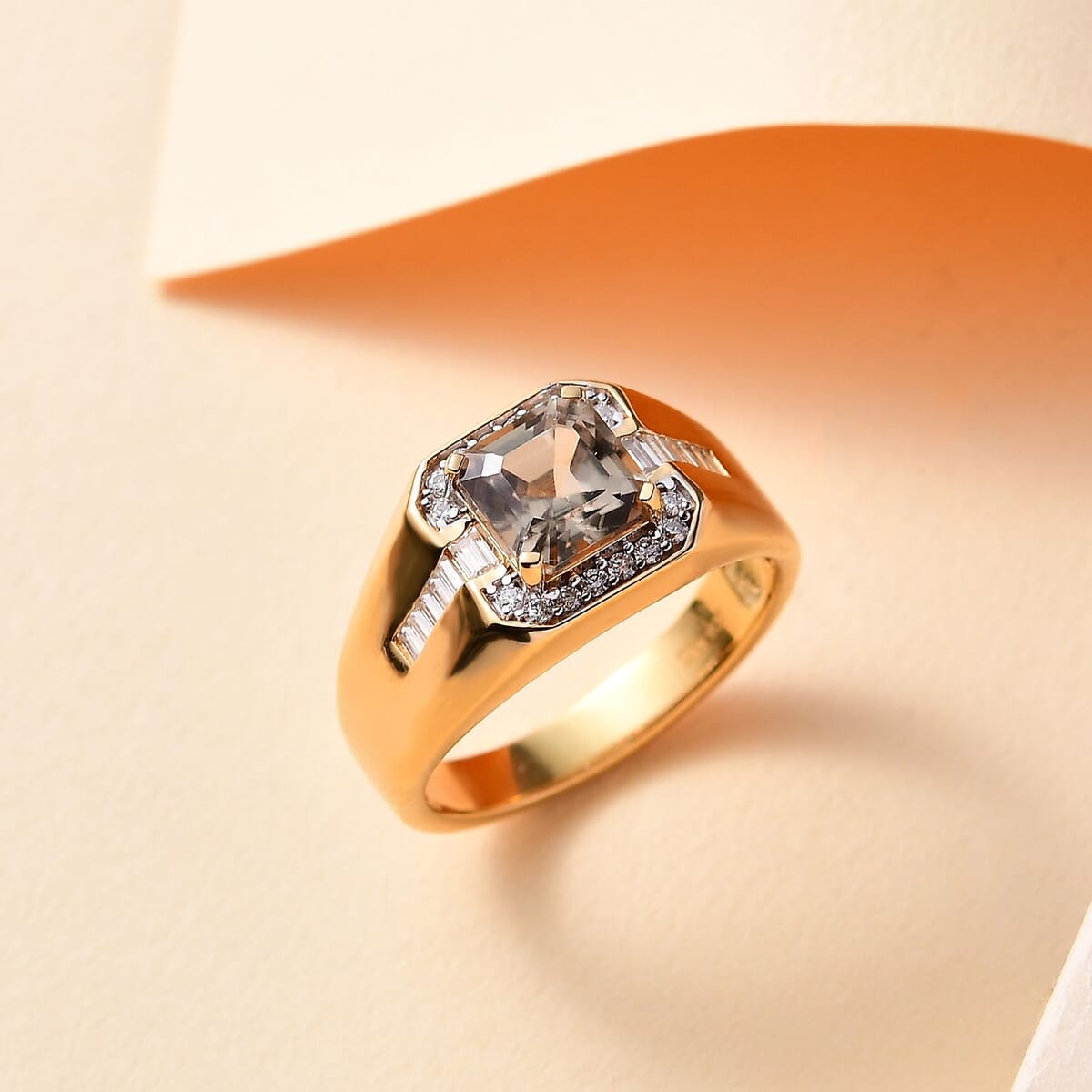 AAA Turkizite and Moissanite 2.80 ctw Men's Ring in 18K Vermeil Yellow Gold Over Sterling Silver (Size 9.0) image number 1