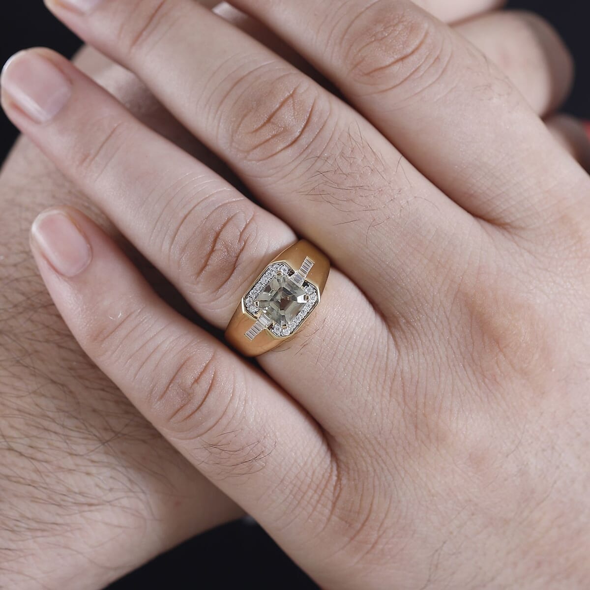AAA Turkizite and Moissanite 2.80 ctw Men's Ring in 18K Vermeil Yellow Gold Over Sterling Silver (Size 9.0) image number 2