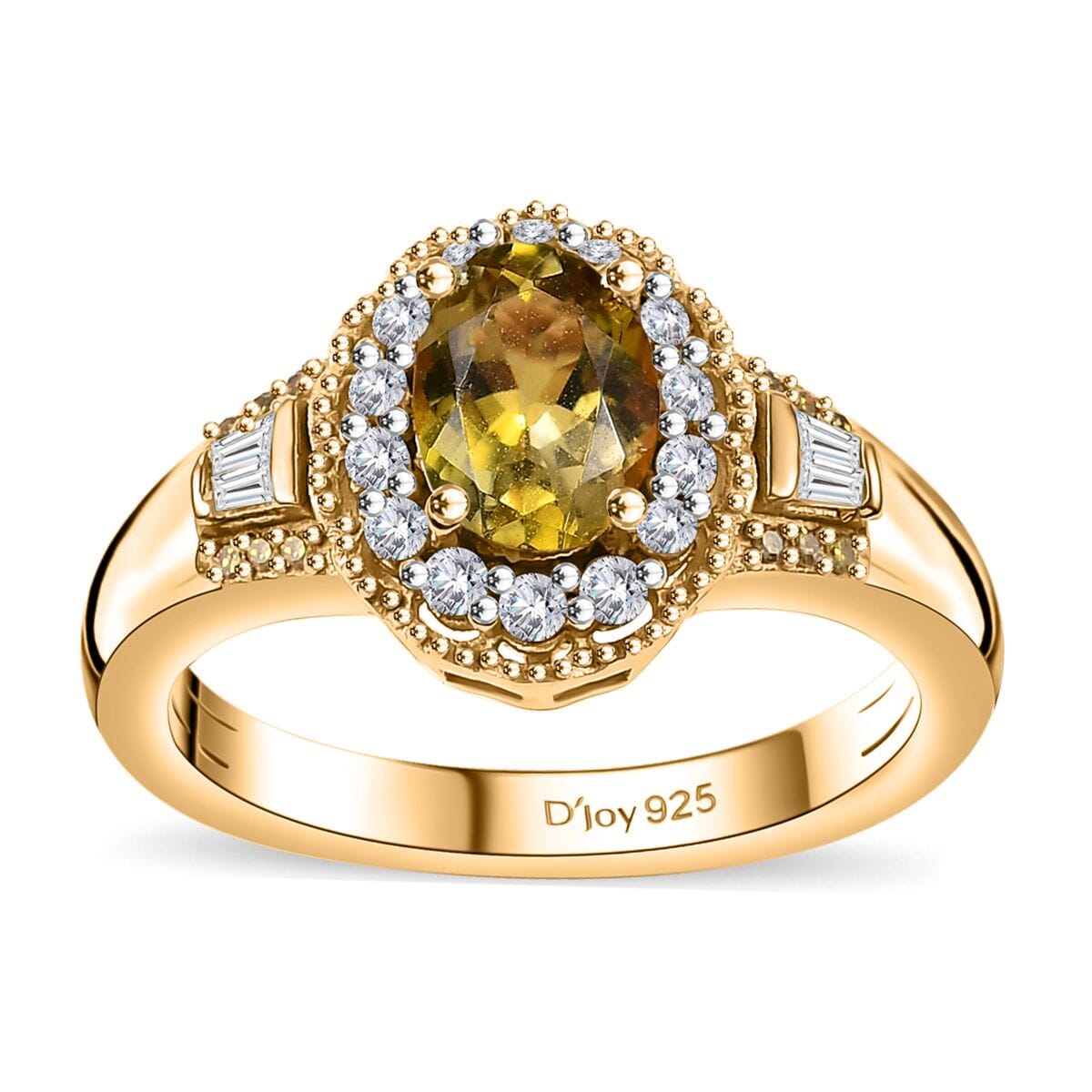 Golden Tanzanite, Yellow and White Diamond 1.10 ctw Ring in 18K Vermeil Yellow Gold Over Sterling Silver (Size 8.0) image number 0