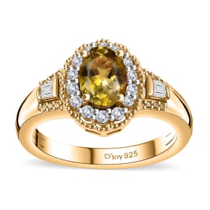 Golden Tanzanite, Yellow and White Diamond 1.10 ctw Ring in 18K Vermeil Yellow Gold Over Sterling Silver (Size 8.0)