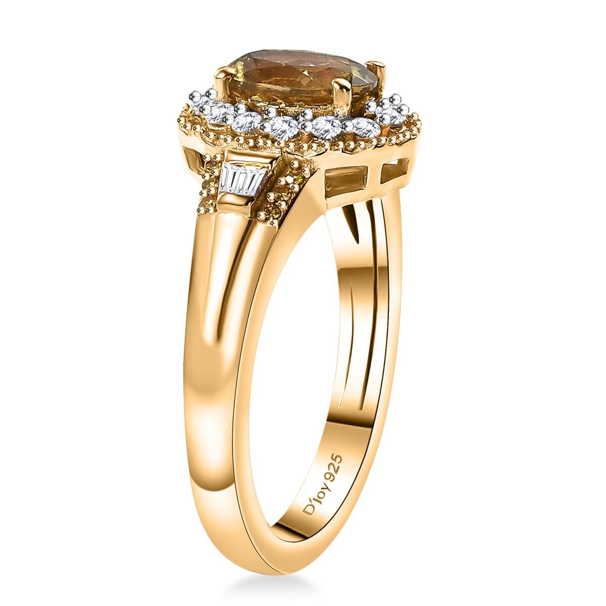 Golden Tanzanite, Yellow and White Diamond 1.10 ctw Ring in 18K Vermeil Yellow Gold Over Sterling Silver (Size 8.0) image number 3