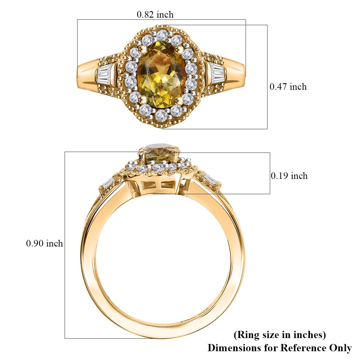 Golden Tanzanite, Yellow and White Diamond 1.10 ctw Ring in 18K Vermeil Yellow Gold Over Sterling Silver (Size 8.0) image number 5