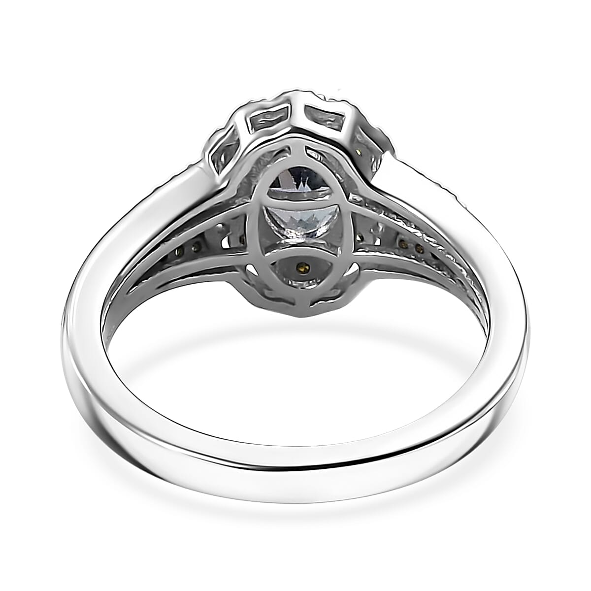 Green Tanzanite, Green and White Diamond 1.10 ctw Ring in Rhodium Over Sterling Silver (Size 8.0) image number 4