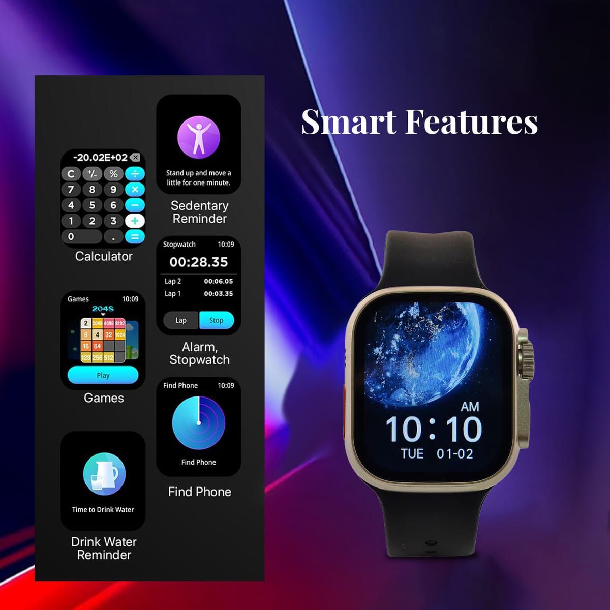 I20 Ultra 2 Max Suit 10 in 1 Set - (Silver Smart Dial, Earphone, Case Cover and 7pcs Replaceable Watchband) image number 5