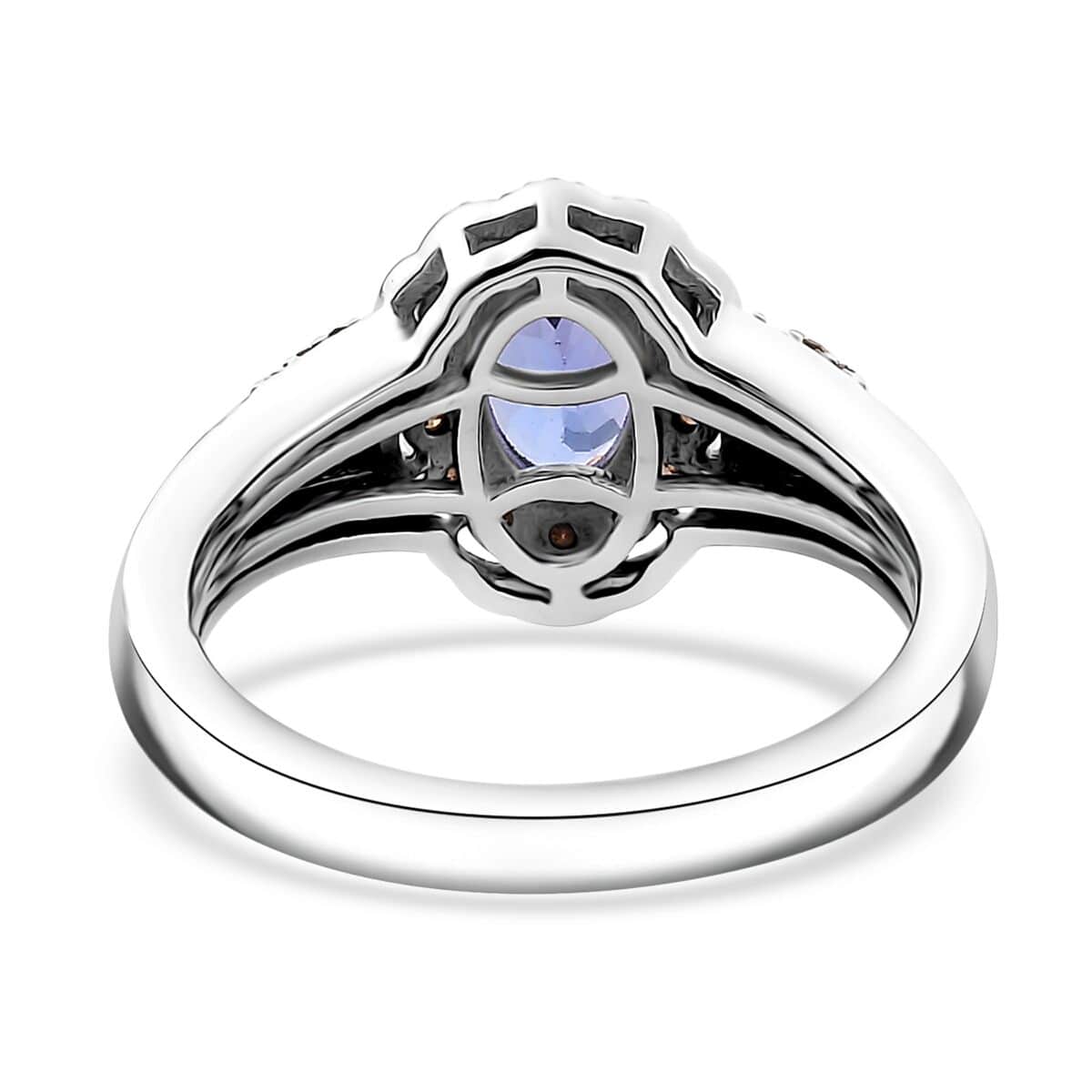 Tanzanite, Natural Champagne and White Diamond 1.10 ctw Ring in Rhodium Over Sterling Silver (Size 10.0)  image number 4