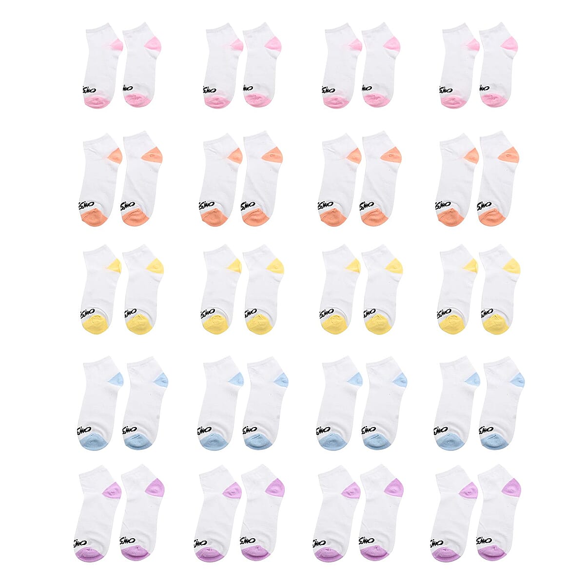 Closeout Mossimo 20 Pairs Quarter Length  Women's Socks - White/Multi Color (Sizes 4-10) image number 0