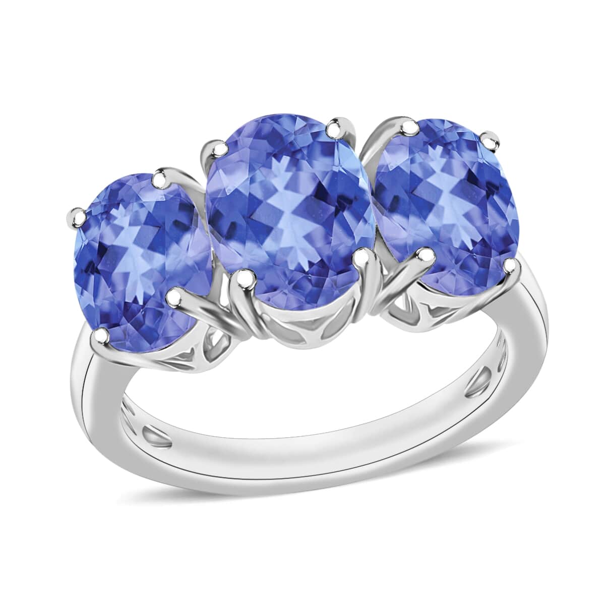 Tanzanite 3 Stone Ring in Rhodium Over Sterling Silver (Size 10.0) 4.50 ctw image number 0