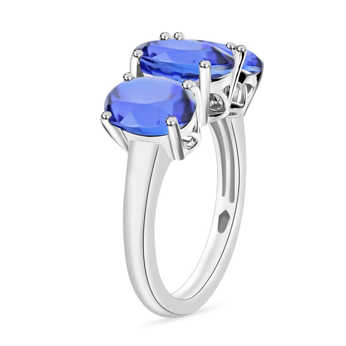 Tanzanite 3 Stone Ring in Rhodium Over Sterling Silver (Size 10.0) 4.50 ctw image number 2