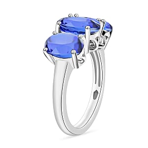 Tanzanite 4.50 ctw 3 Stone Ring in Rhodium Over Sterling Silver (Size 10.0) (Del. in 10-12 Days)