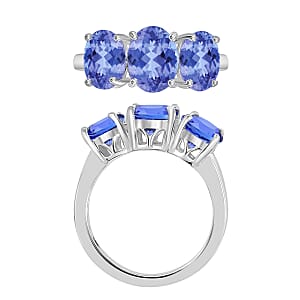 Tanzanite 4.50 ctw 3 Stone Ring in Rhodium Over Sterling Silver (Size 10.0) (Del. in 10-12 Days)