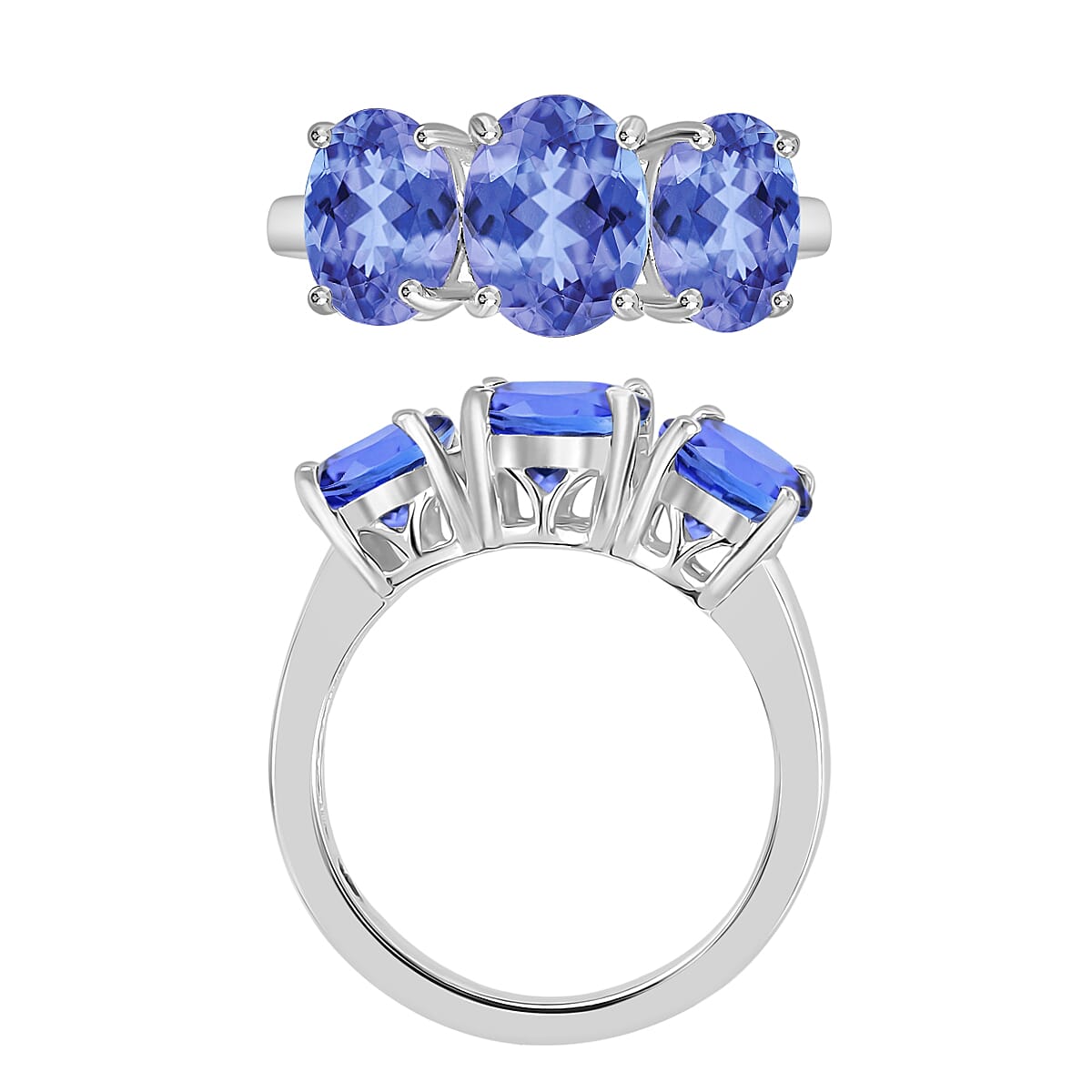 Tanzanite 4.50 ctw 3 Stone Ring in Rhodium Over Sterling Silver (Size 8.5) (Del. in 10-12 Days) image number 3