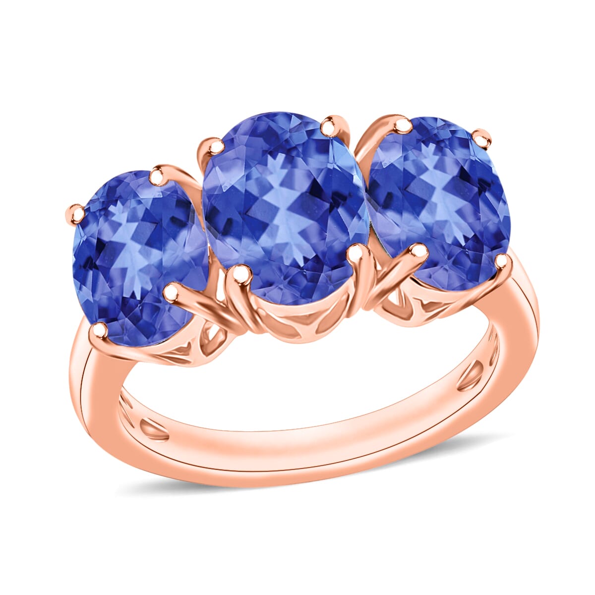 Luxoro Premium Tanzanite 4.50 ctw 3 Stone Ring in 14K Rose Gold (Size 10.0) 5.50 Grams image number 0