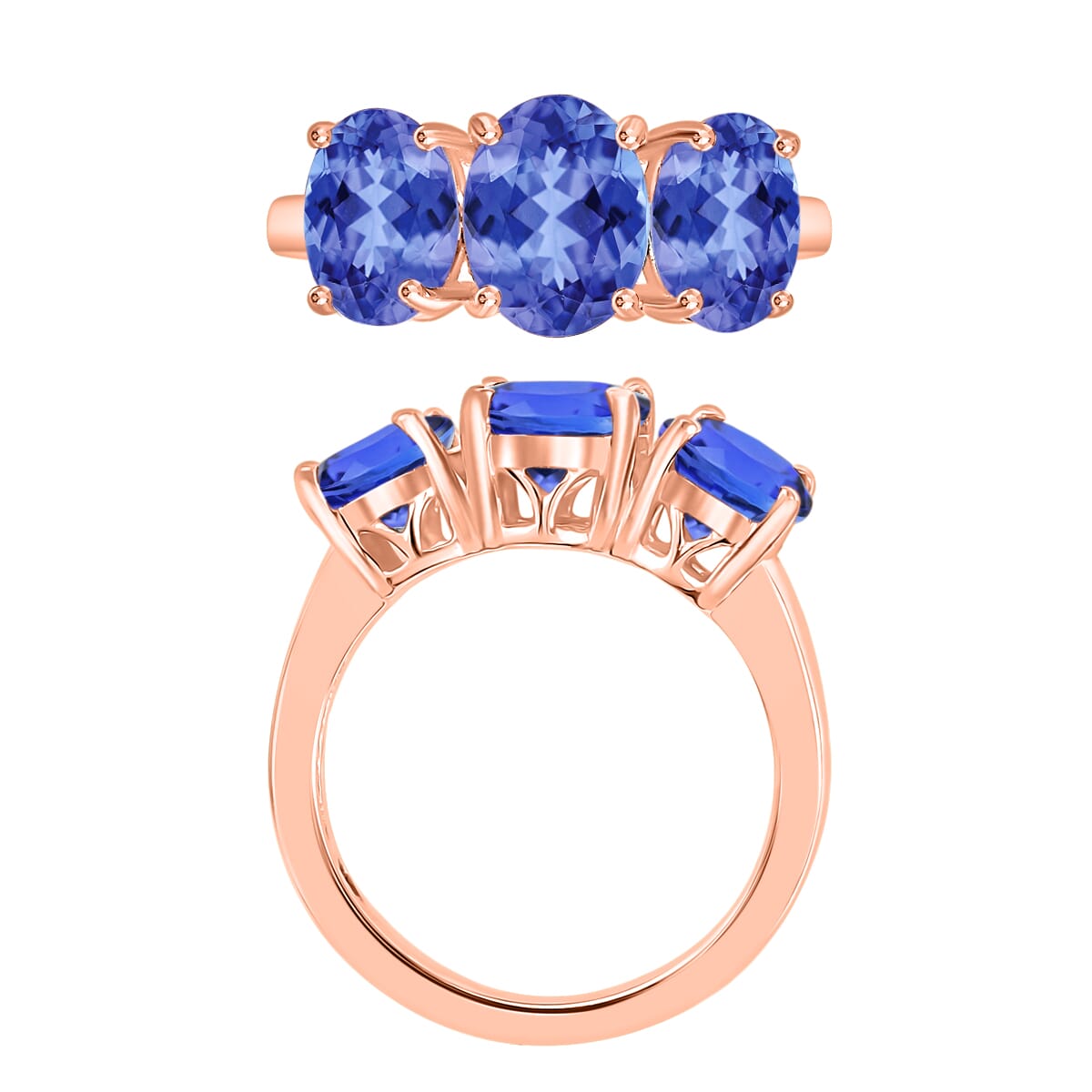 Luxoro Premium Tanzanite 4.50 ctw 3 Stone Ring in 14K Rose Gold (Size 10.0) 5.50 Grams image number 3