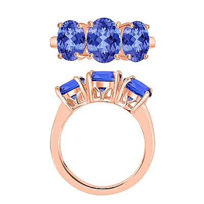 Luxoro Premium Tanzanite 4.50 ctw 3 Stone Ring in 14K Rose Gold (Size 10.0) 5.5 Grams