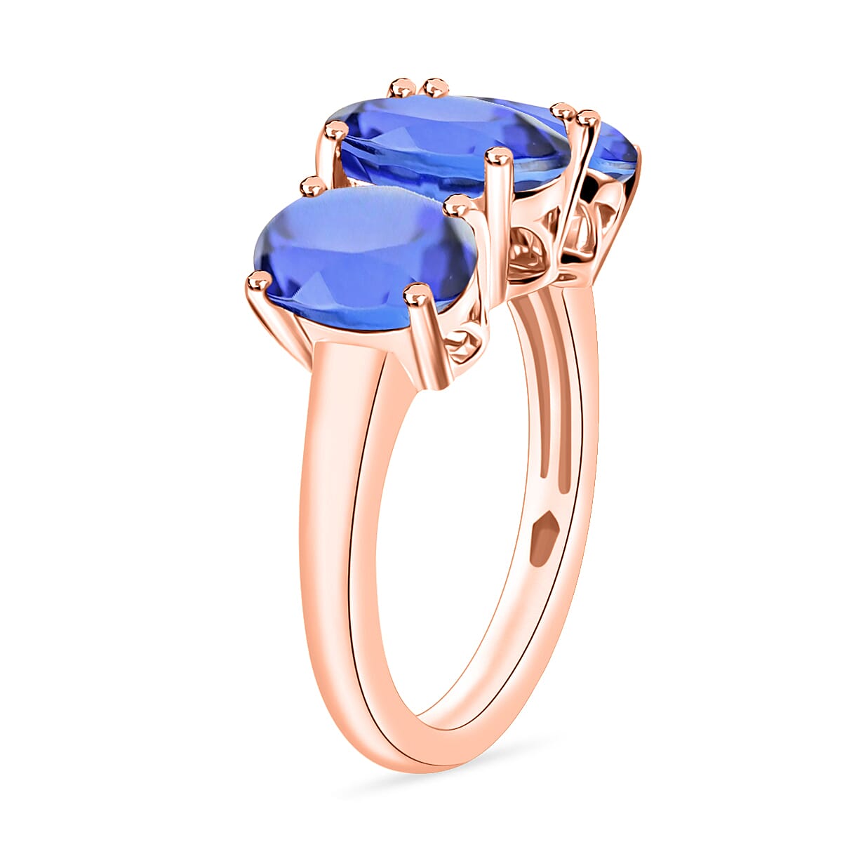 Tanzanite 4.50 ctw 3 Stone Ring in 18K Vermeil Rose Gold Over Sterling Silver (Size 11.5) (Del. in 10-12 Days) image number 2