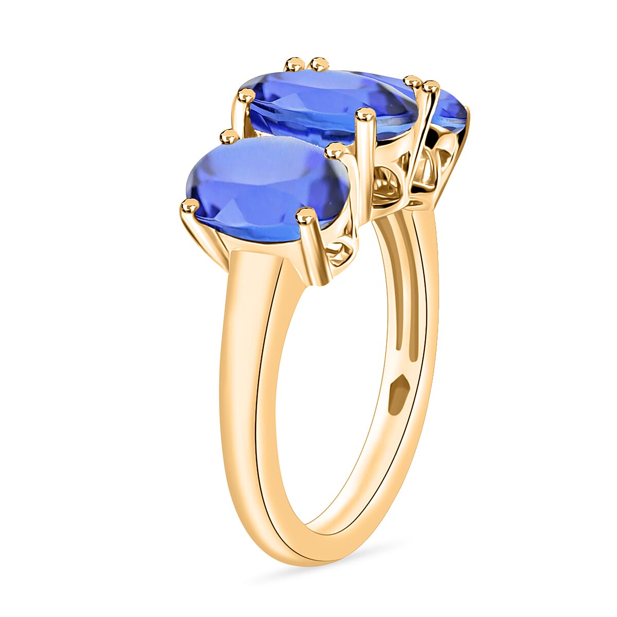 Tanzanite 4.50 ctw 3 Stone Ring in 18K Vermeil Yellow Gold Over Sterling Silver (Size 10.5) (Del. in 10-12 Days) image number 2