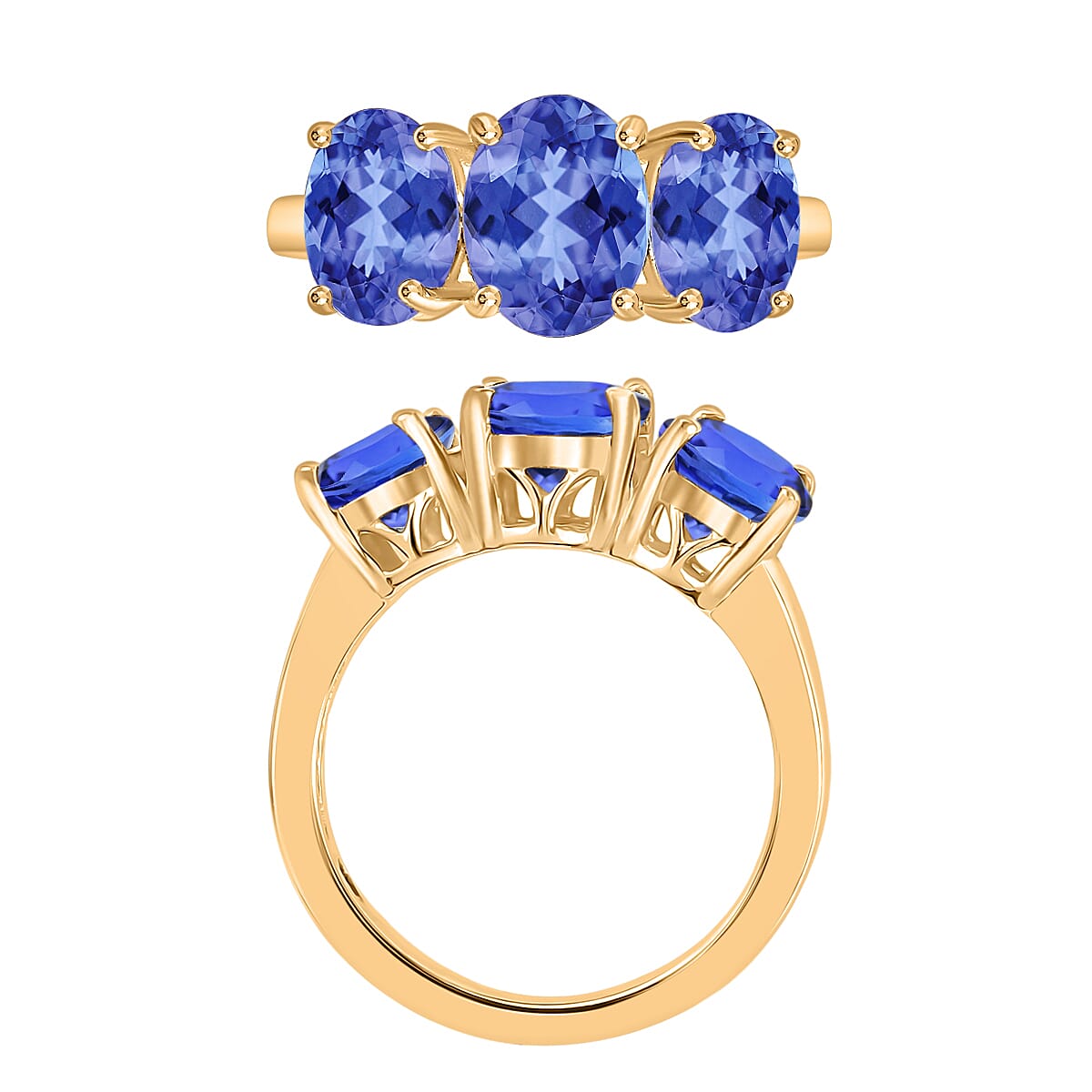 Luxoro Premium Tanzanite 4.50 ctw 3 Stone Ring in 14K Yellow Gold (Size 7.5) 5.50 Grams (Del. in 10-12 Days) image number 3