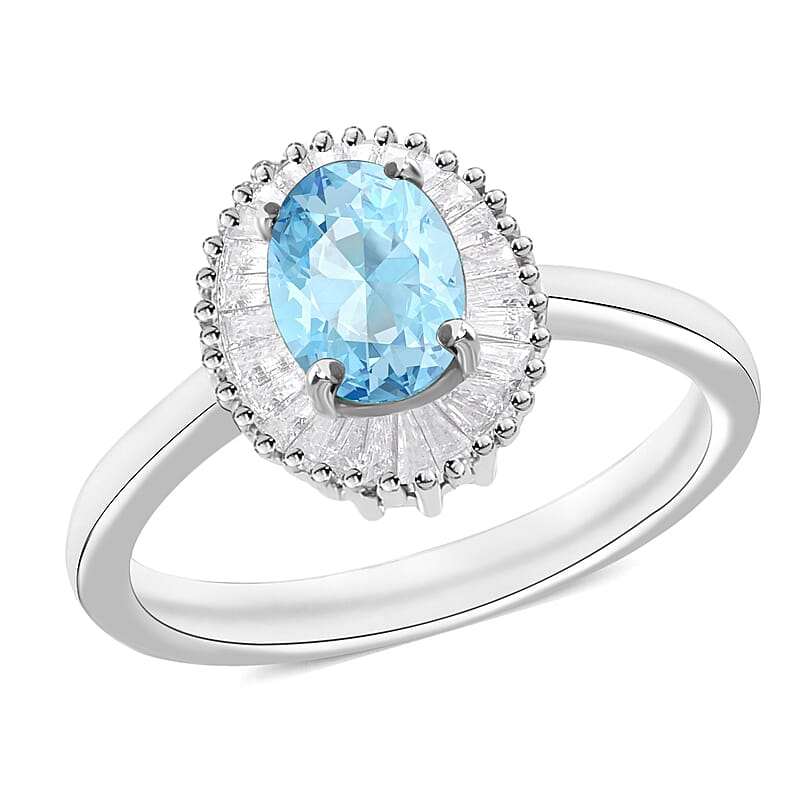 Luxoro Premium Mangoro Aquamarine and G-H I1 Diamond 1.00 ctw Ring in 14K White Gold (Size 10.0) 4.8 Grams