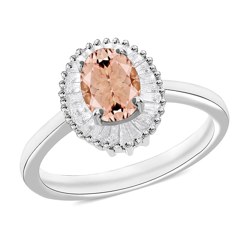 Luxoro Premium Pink Morganite and G-H I1 Diamond 1.00 ctw Ring in 14K White Gold (Size 10.0) 4.8 Grams