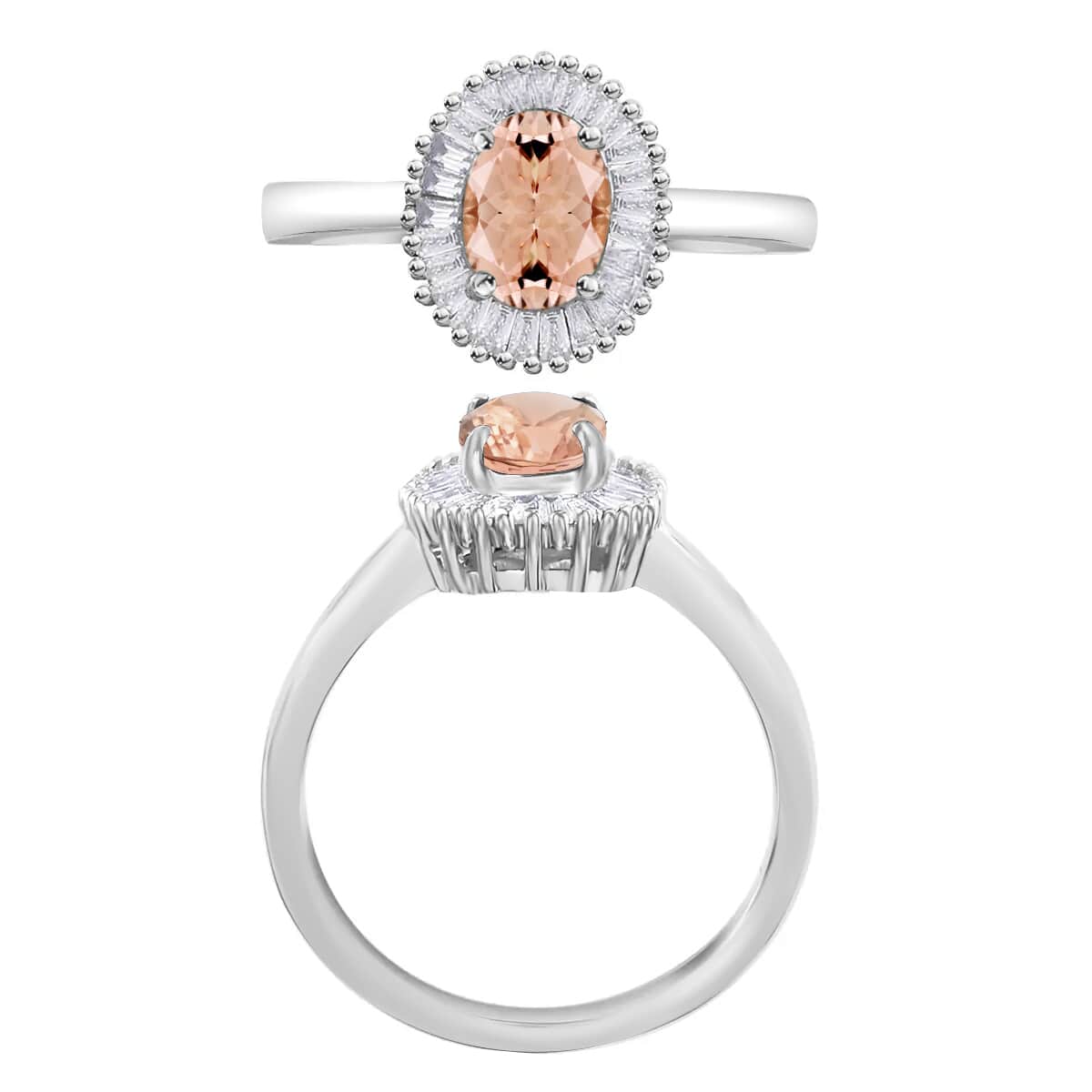 Luxoro Premium Pink Morganite and G-H I1 Diamond Ring in 14K White Gold (Size 10.0) 1.00 ctw image number 3