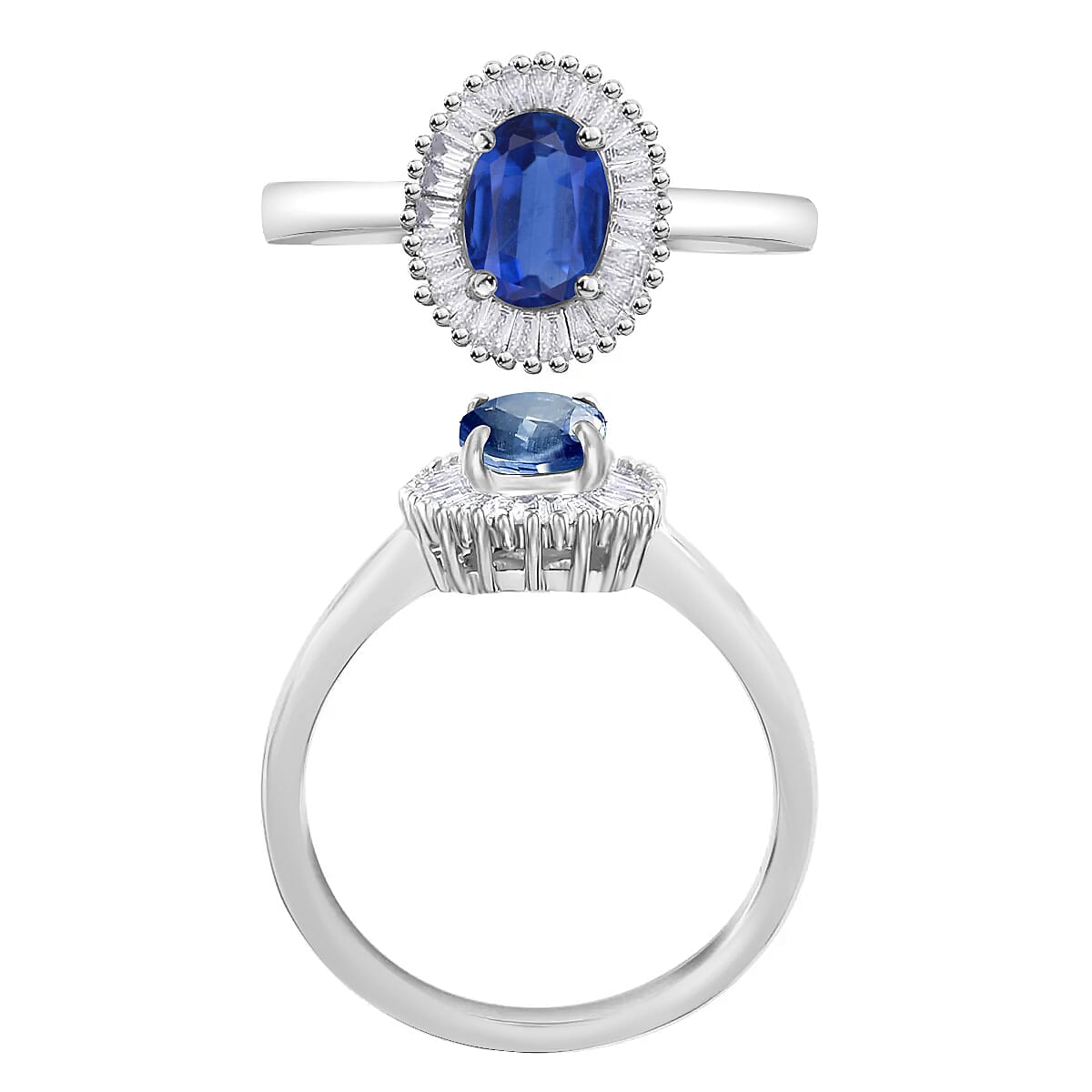 Luxoro Premium Kanchanaburi Blue Sapphire and G-H I1 Diamond 1.20 ctw Ring in 14K White Gold (Size 5.0) (Del. in 10-12 Days) image number 3