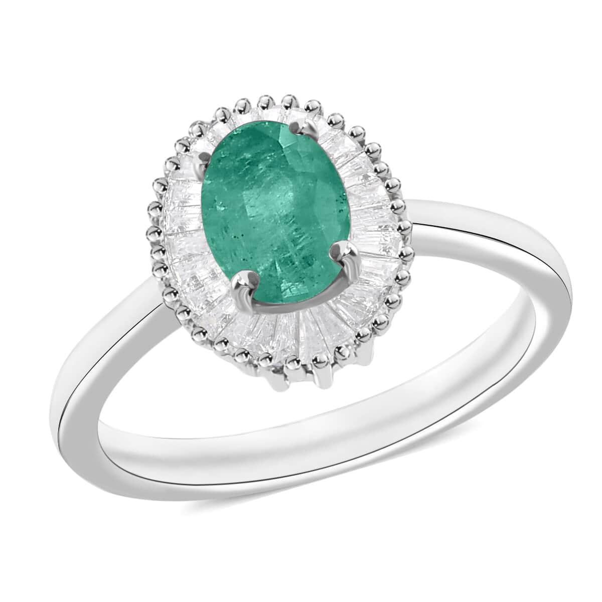 Luxoro Premium Kagem Zambian Emerald and G-H I1 Diamond Ring in 14K White Gold (Size 10.0) 1.00 ctw image number 0