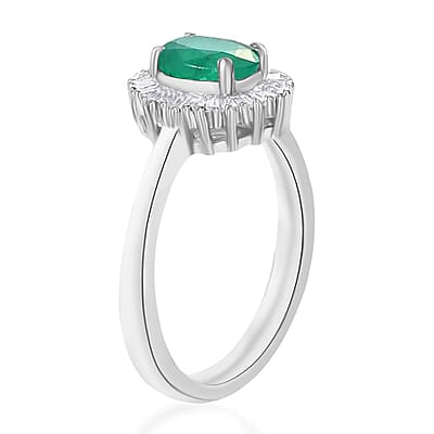 Luxoro Premium Kagem Zambian Emerald and G-H I1 Diamond 1.00 ctw Ring in 14K White Gold (Size 10.0) 4.8 Grams