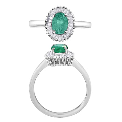 Luxoro Premium Kagem Zambian Emerald and G-H I1 Diamond 1.00 ctw Ring in 14K White Gold (Size 10.0) 4.8 Grams