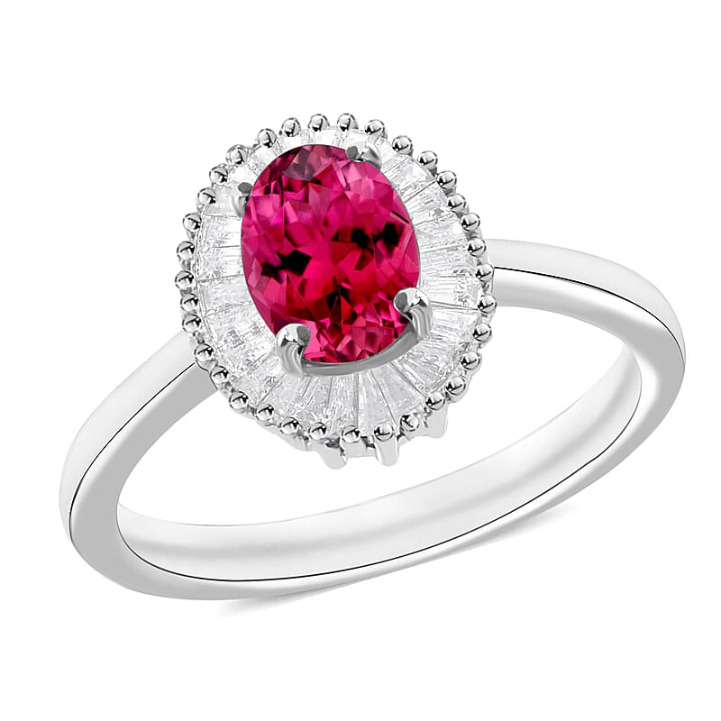 Luxoro Premium Ouro Fino Rubellite and G-H I1 Diamond 1.00 ctw Ring in 14K White Gold (Size 12.0) 4.8 Grams