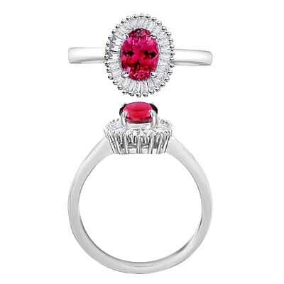 Luxoro Premium Ouro Fino Rubellite and G-H I1 Diamond 1.00 ctw Ring in 14K White Gold (Size 12.0) 4.8 Grams