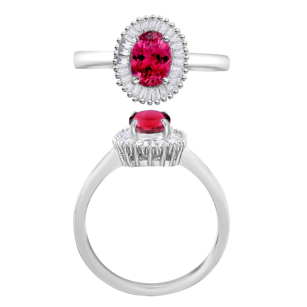 Luxoro Premium Ouro Fino Rubellite and G-H I1 Diamond 1.00 ctw Ring in 14K White Gold (Size 7.5) image number 3