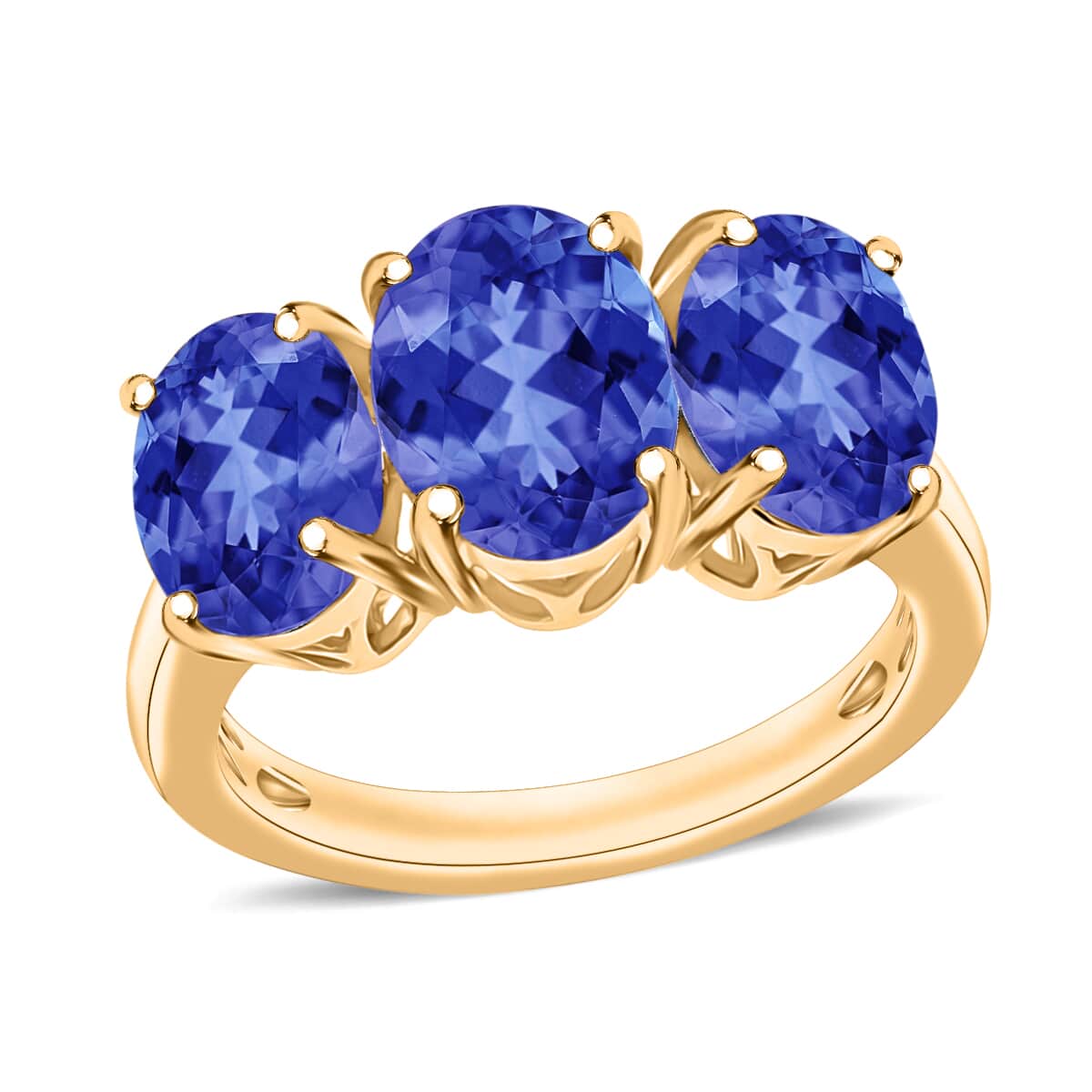 Iliana AAA Tanzanite 4.50 ctw 3 Stone Ring in 18K Yellow Gold (Size 5.5) 6 Grams image number 0